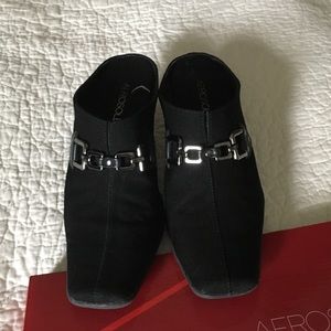 Lovely Aerosoles black suede stacked heels.